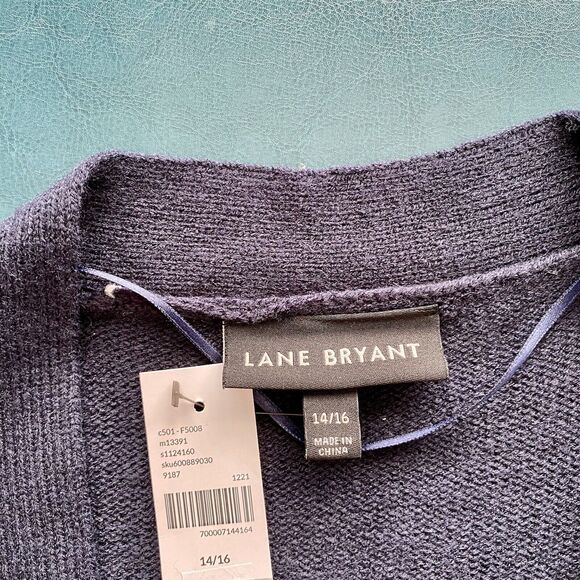 Lane Bryant Navy Blue Open Front Fair Isle Duster Cardigan size 14/16 NWT - Picture 9 of 9